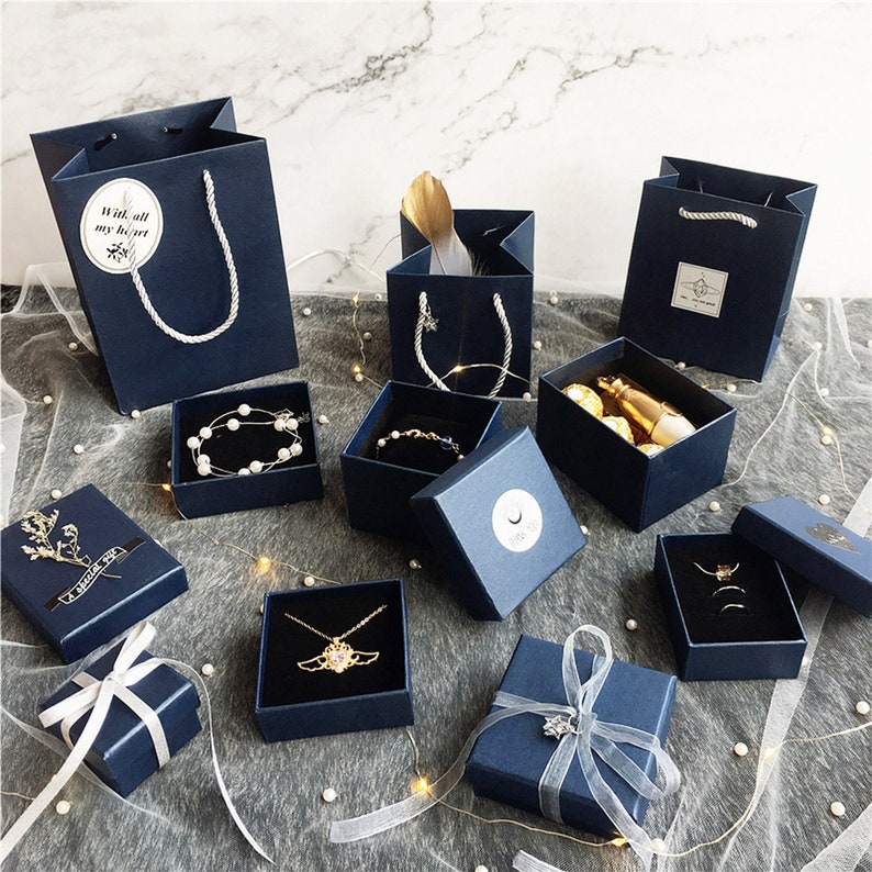 Navy Blue Gift box,Jewelry Paper box, Craft Gift Box,Jewelry packaging,Watch box,Deep blue Jewelry Packing box,Package bag, Gift bag image 2