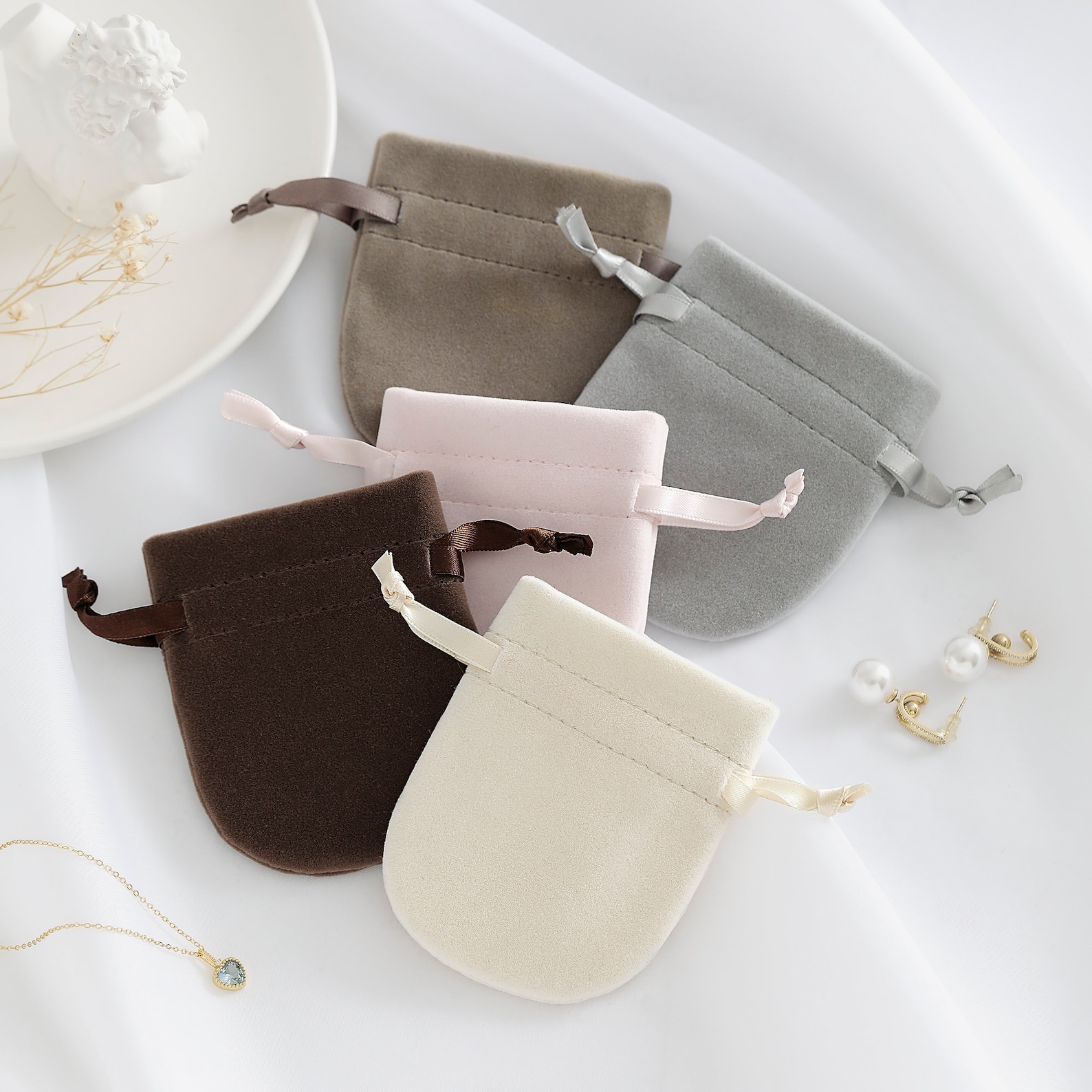Drawstring Ribbon 9 Colors Plush Drawstring Pouch, Ribbon Drawstring Pouch for Jewelry ...