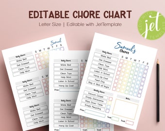 Editable Chore Chart For Multiple Kids, Routine Chart for family, Weekly Schedule, Family schedule, Reward Chart, Visual Schedule For 3 kids