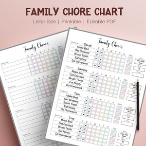 Editable Chore Chart for 4 kids, Weekly Schedule, Printable Reward Chart for multiple kids, Visual Schedule, Routine Chart for kids