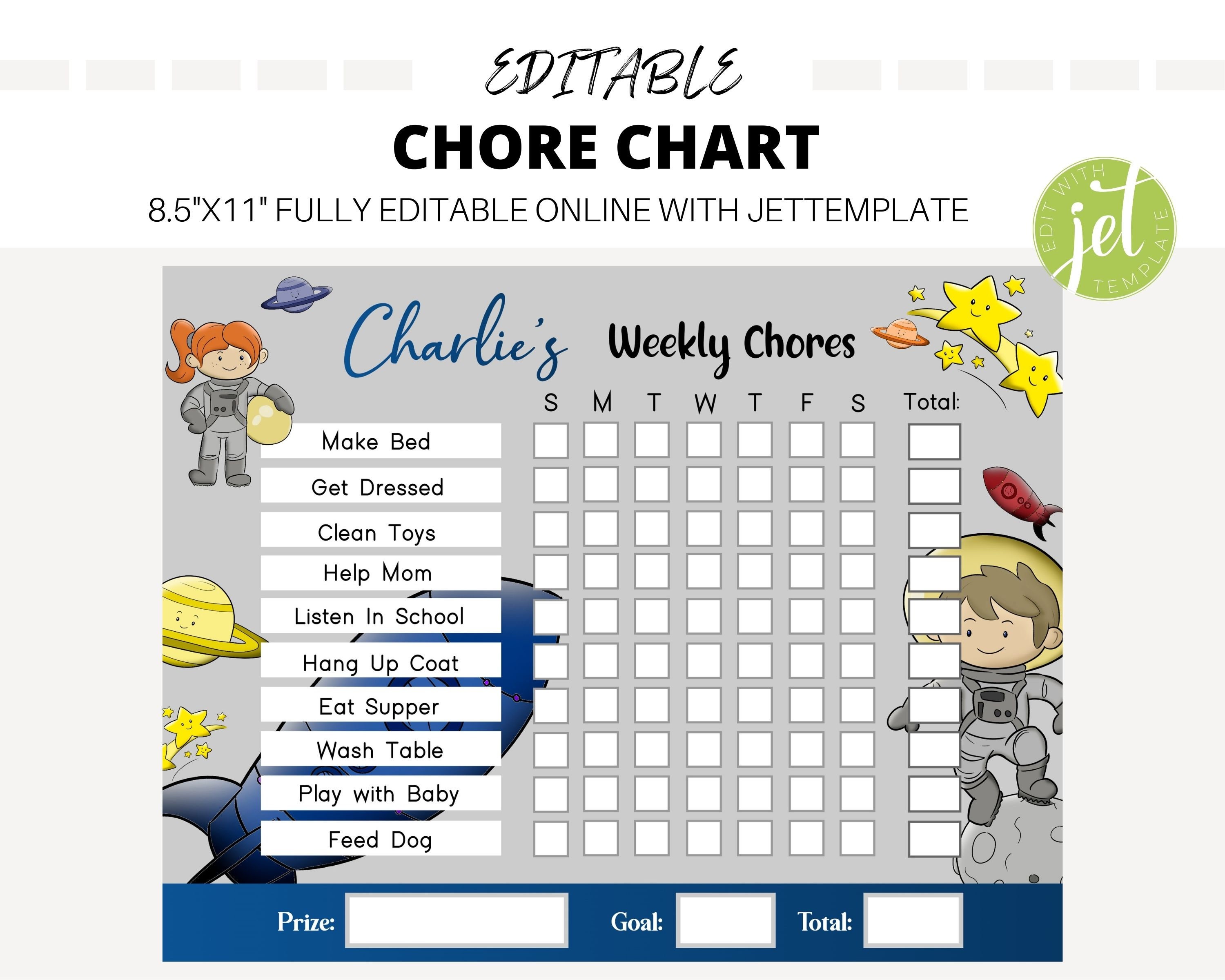 Editable Routine Chart for Boys, Chore Chart for Kids, Reward Chart ...