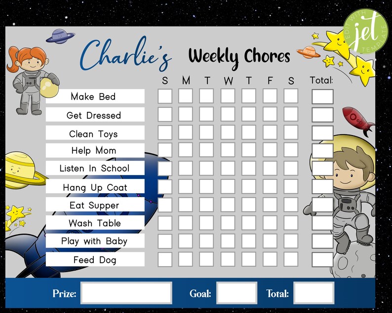 Editable Routine Chart for Boys, Chore Chart for Kids, Reward Chart ...