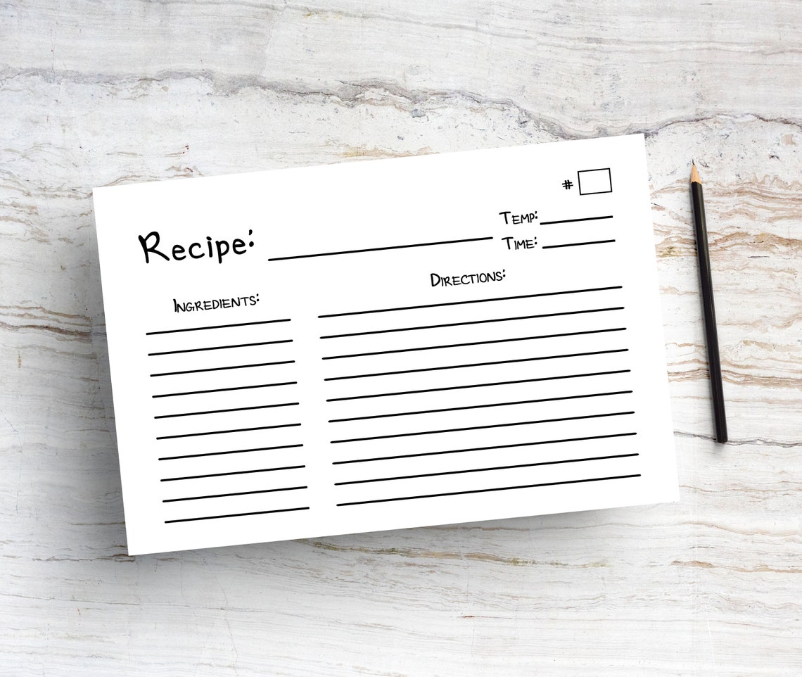 Blank Recipe Cards Printable, Index Card Template, Grandma Recipe Book ...