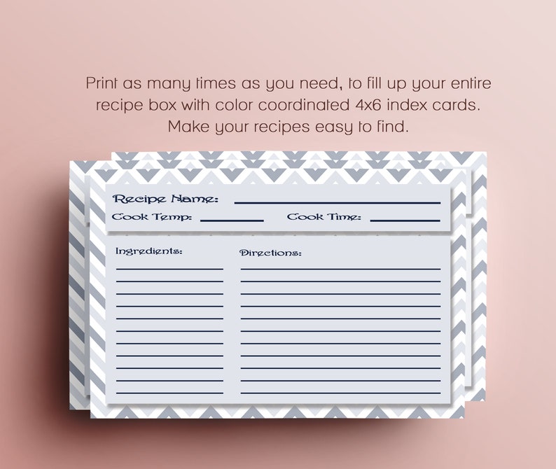 Digital Printable Recipe Index Card Template Set of 5 Pink Etsy