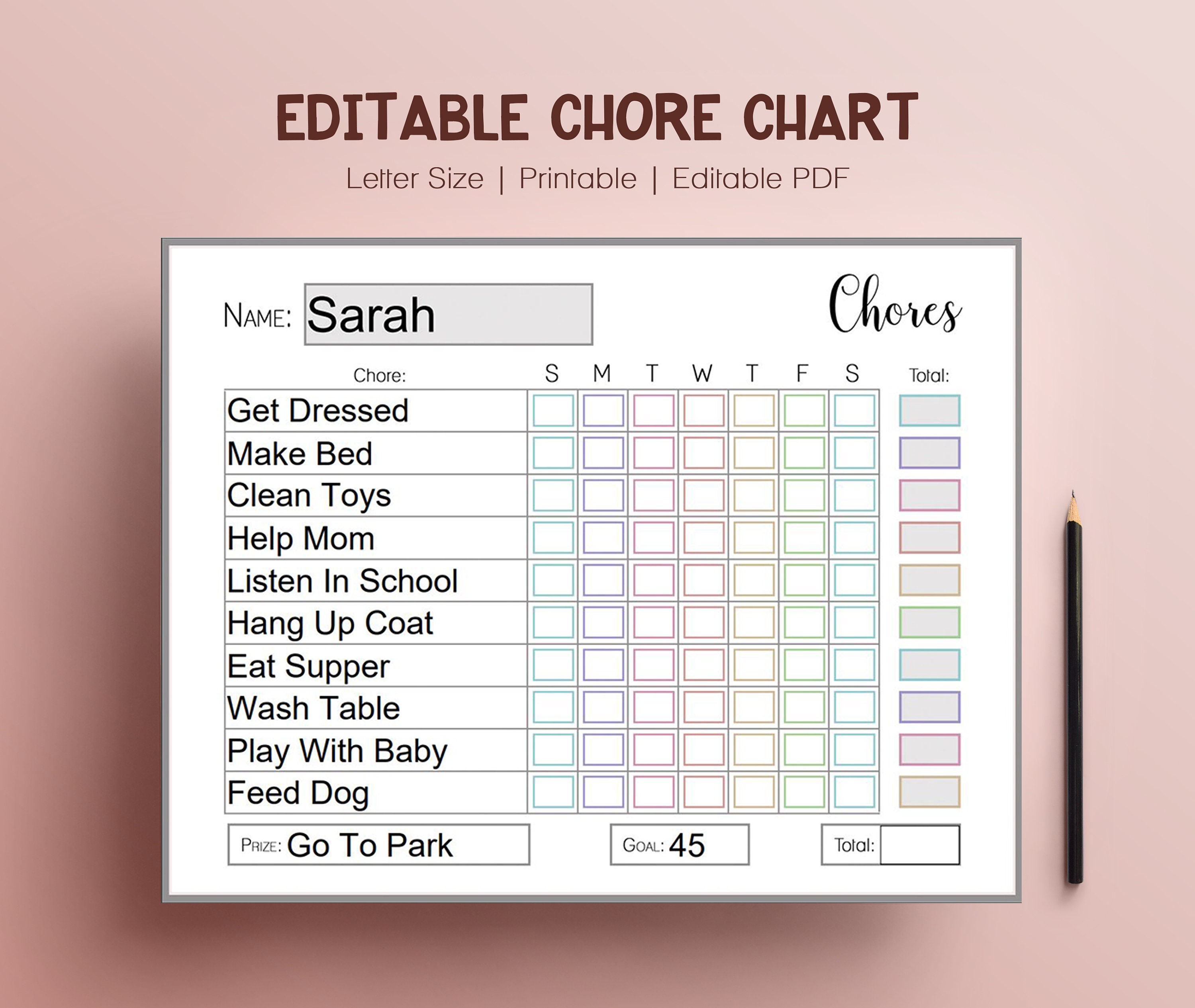 Editable Chore Chart for kids Printable Job Chart Editable | Etsy