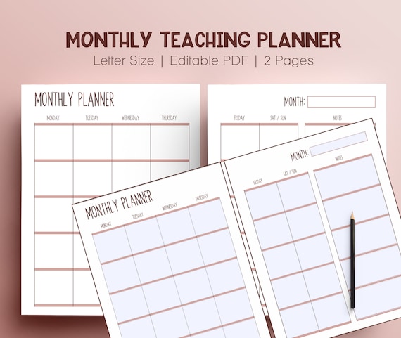 Monthly Lesson Plan, Editable Teacher Planner, Month at a Glance 2022, Printable  Calendar Template, Homeschool Mom Planner, Monthly Schedule - Etsy
