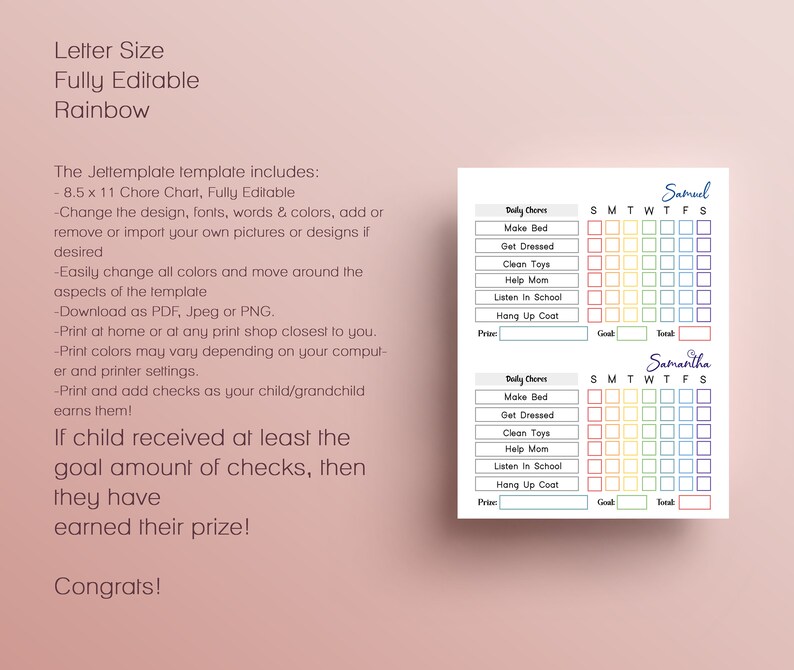 Editable Chore Chart for Multiple Kids Routine Chart Family - Etsy ...