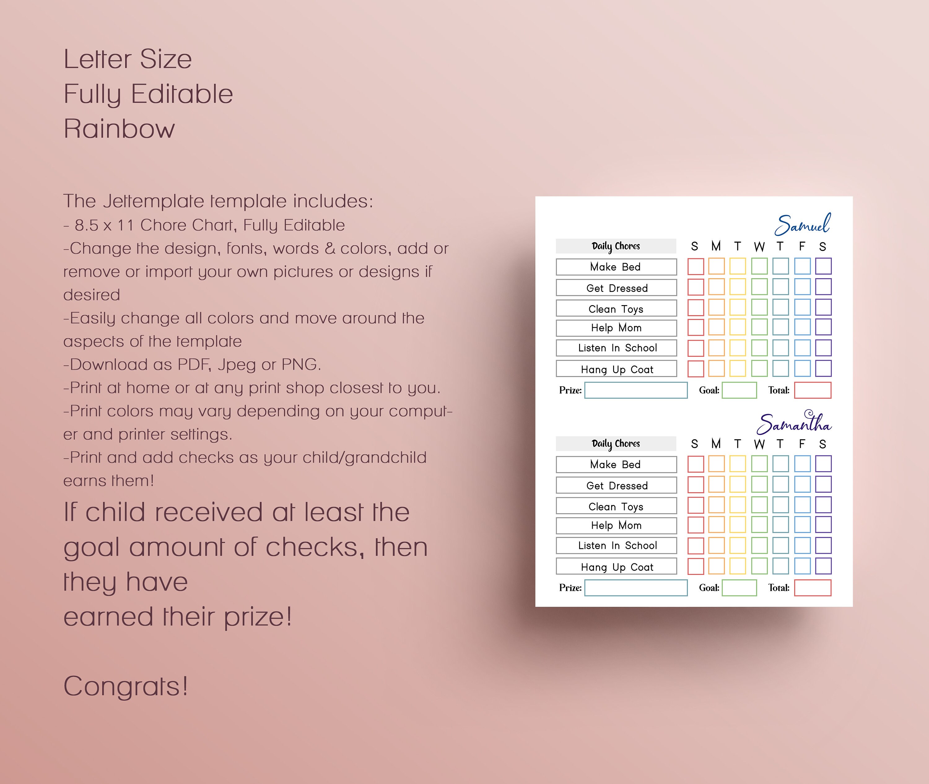 Editable Chore Chart for Multiple Kids Routine Chart Family - Etsy