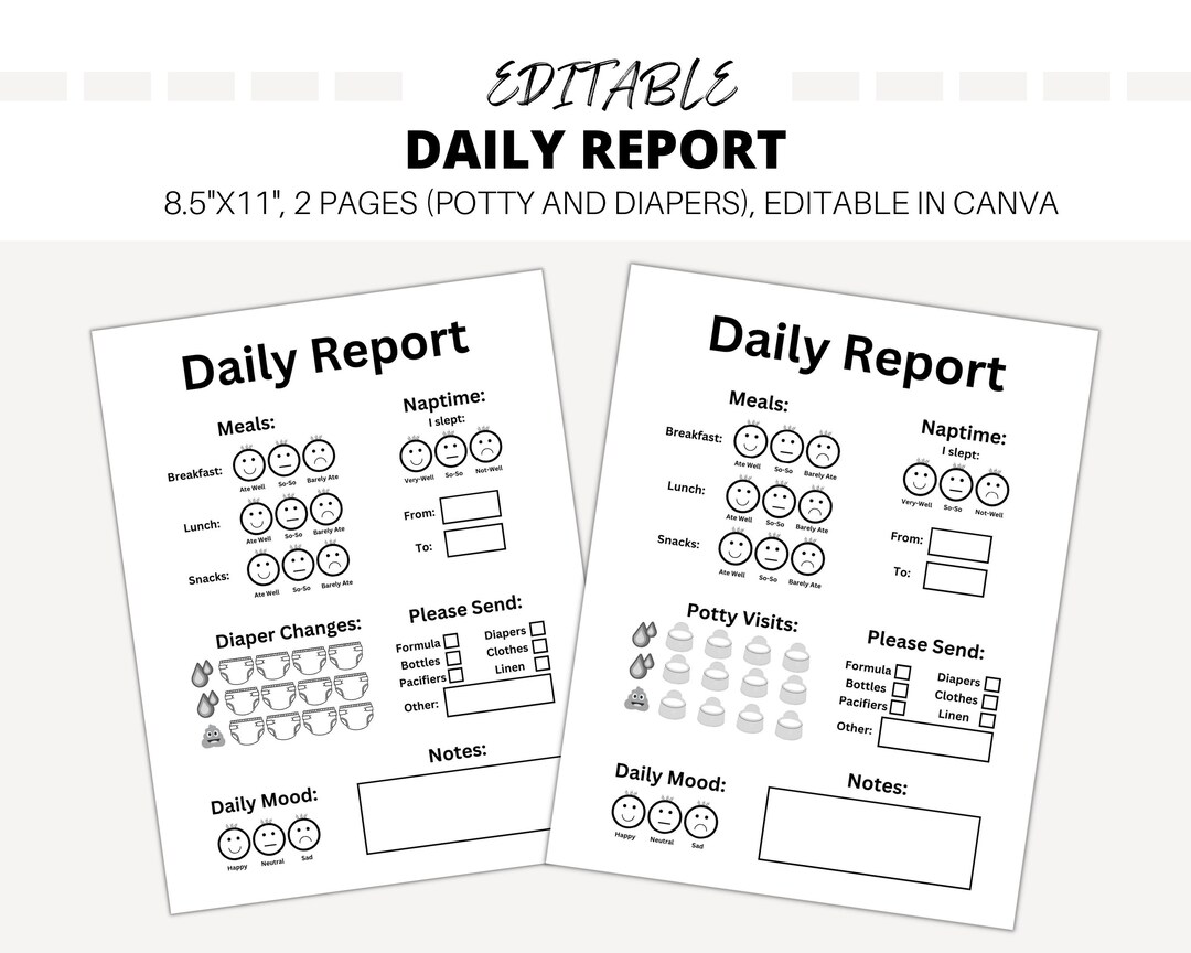 Daycare Daily Report, Daycare Forms, Baby Daily Log, Infant Daily