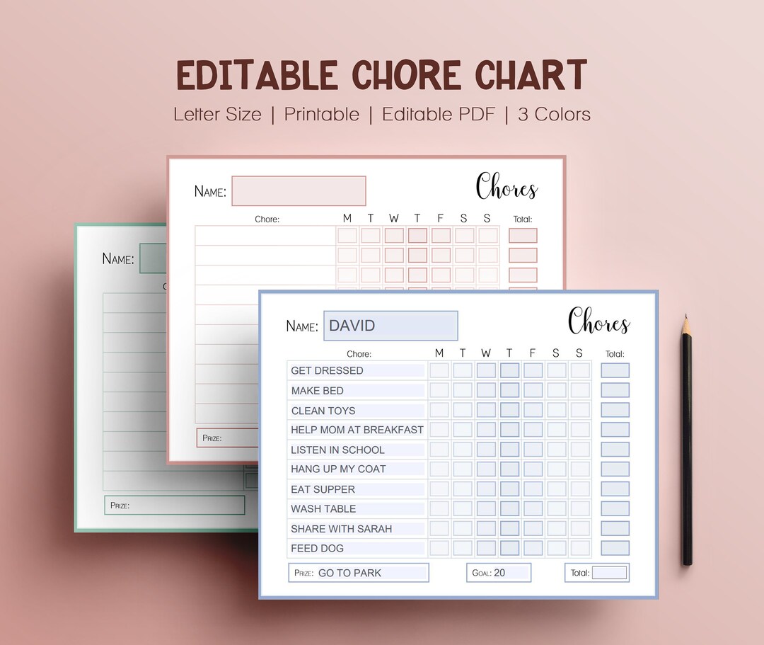Editable Chore Chart for 3 Kids Family Chore System Daily - Etsy