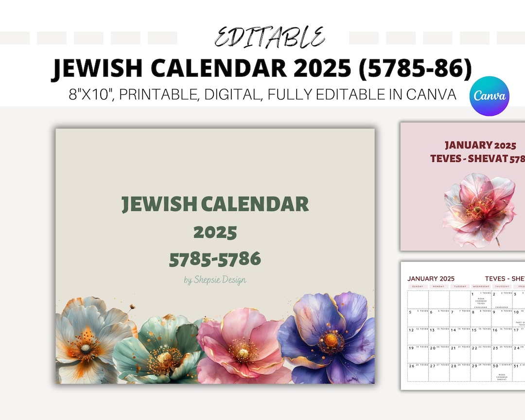 EDITABLE Jewish Calendar 2025, Hebrew Calendar 5786, Printable Jewish Jewish Calendar 2025 Pdf With Holidays