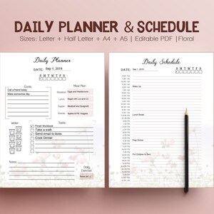 Daily Life Planner Zeitplan Vorlage bearbeitbar druckbare, bearbeitbare PDF Half Letter Größe A4 A5 Mahlzeit Planner