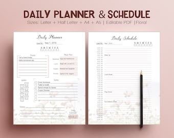 Daily Planner life schedule EDITABLE printable pdf template, undated hourly planner Weekly Daily Hourly A4 A5 half letter, ADHD Planner