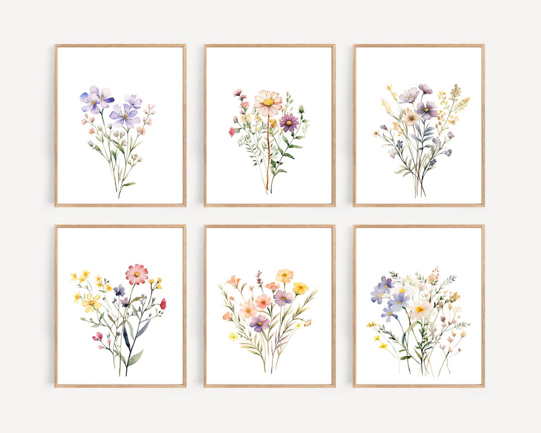 Watercolor Wildflower Prints: Botanical Nursery Art, Set of 6 (digital ...