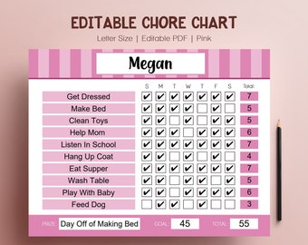 Editable Routine Chart for Girls, Printable Weekly Schedule for kids, Chore Chart for teens, Family schedule, Reward Chart, Bedtime Chart