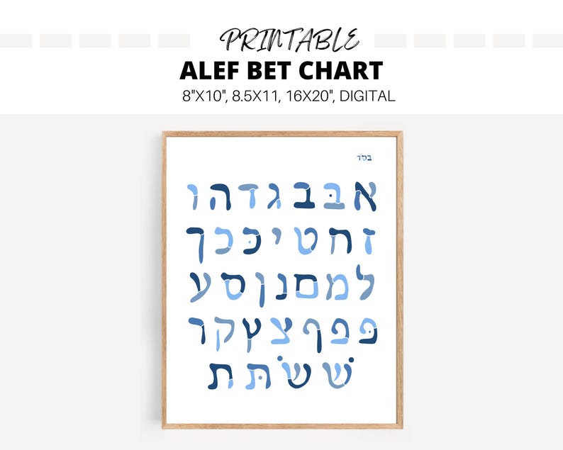 Blue Alef Bet Poster: Printable Hebrew Alphabet Chart (digital Download ...