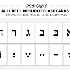 Alef Bet Flash Cards Imprimible, alfabeto hebreo, cartas judías, apuesta aleph, letras de apuesta alef, Vocales hebreas, Nekudot, aprender hebreo