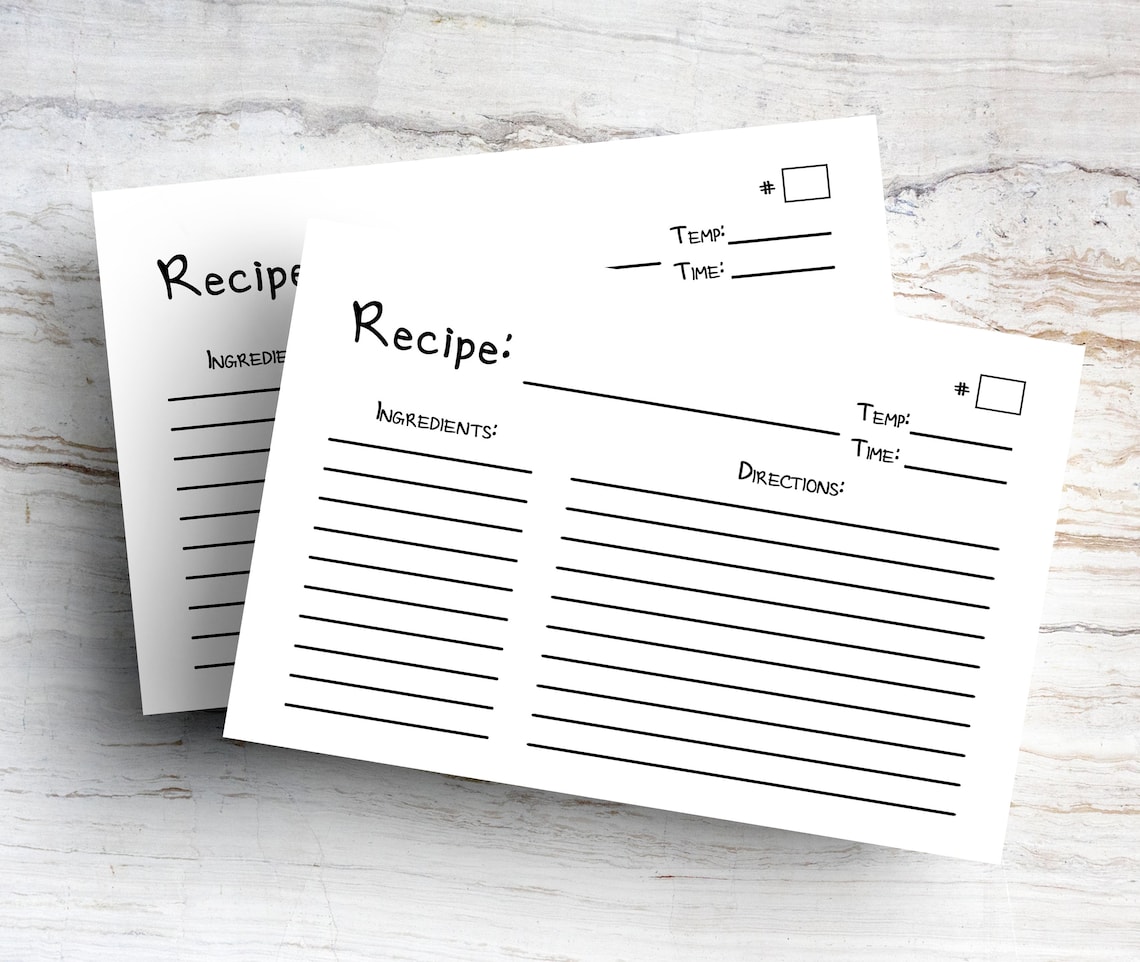Blank Recipe Cards Printable, Index Card Template, Grandma Recipe Book ...