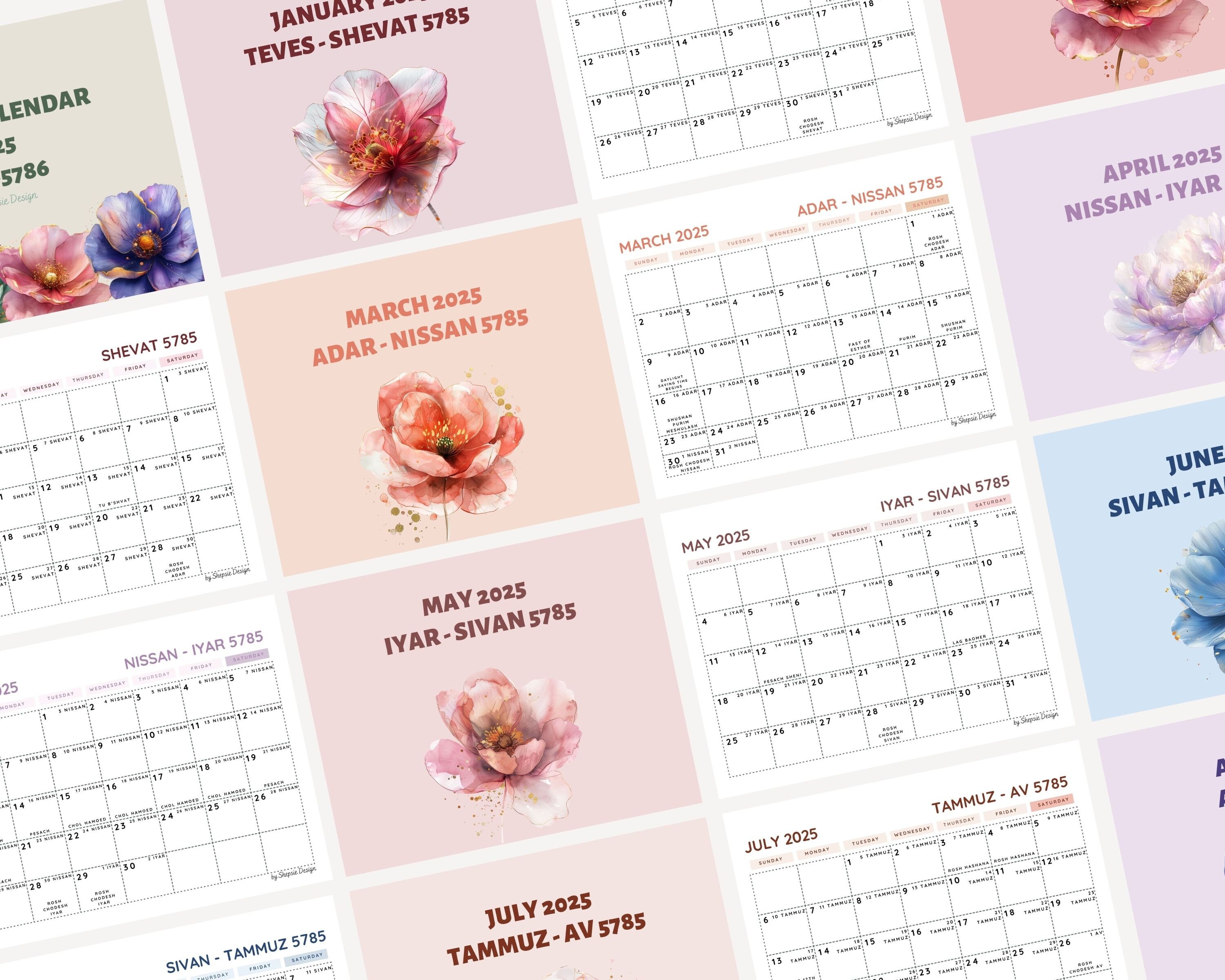 Editable jewish calendar 2025 hebrew calendar 5786 printable jewish