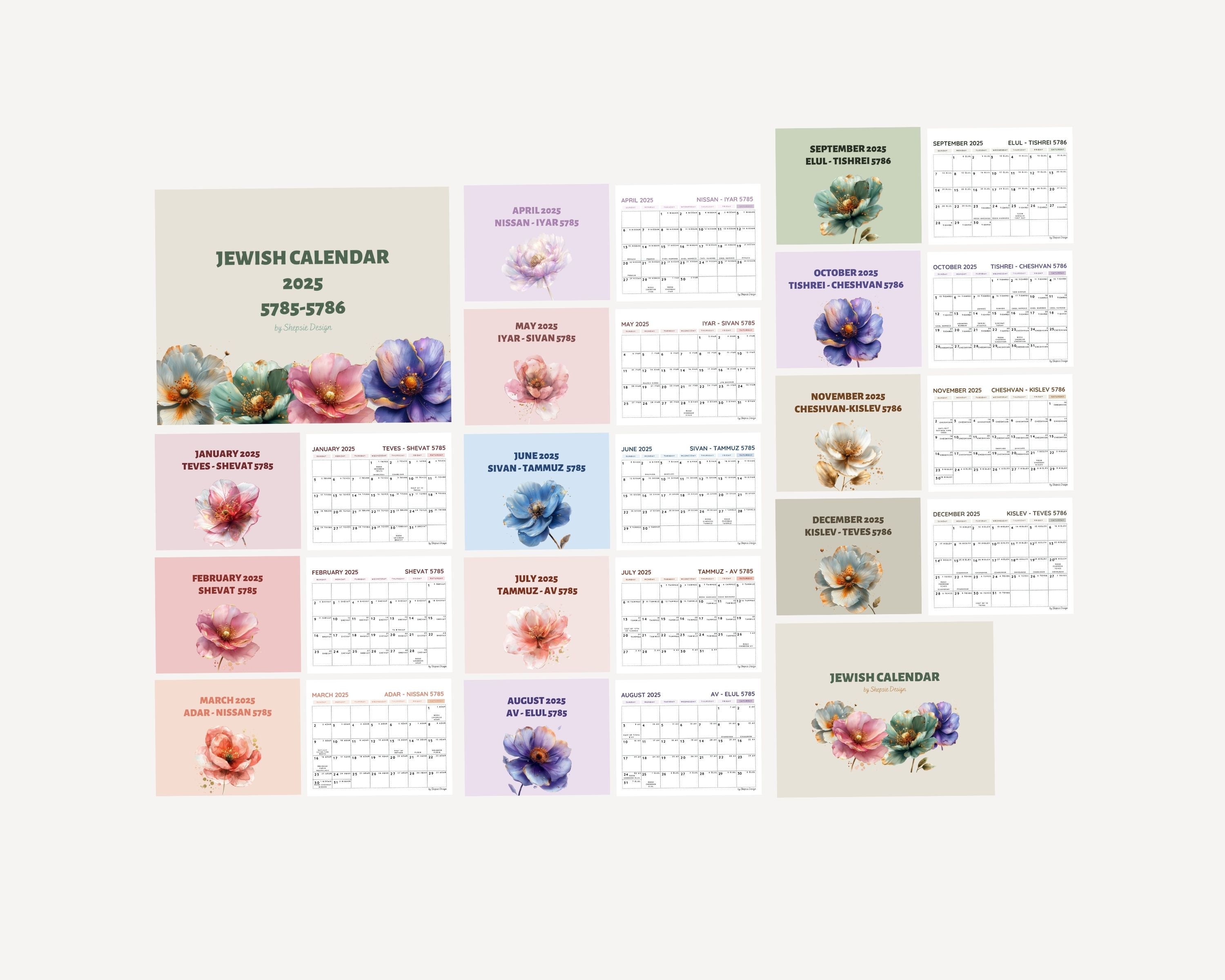 Editable jewish calendar 2025 hebrew calendar 5786 printable jewish