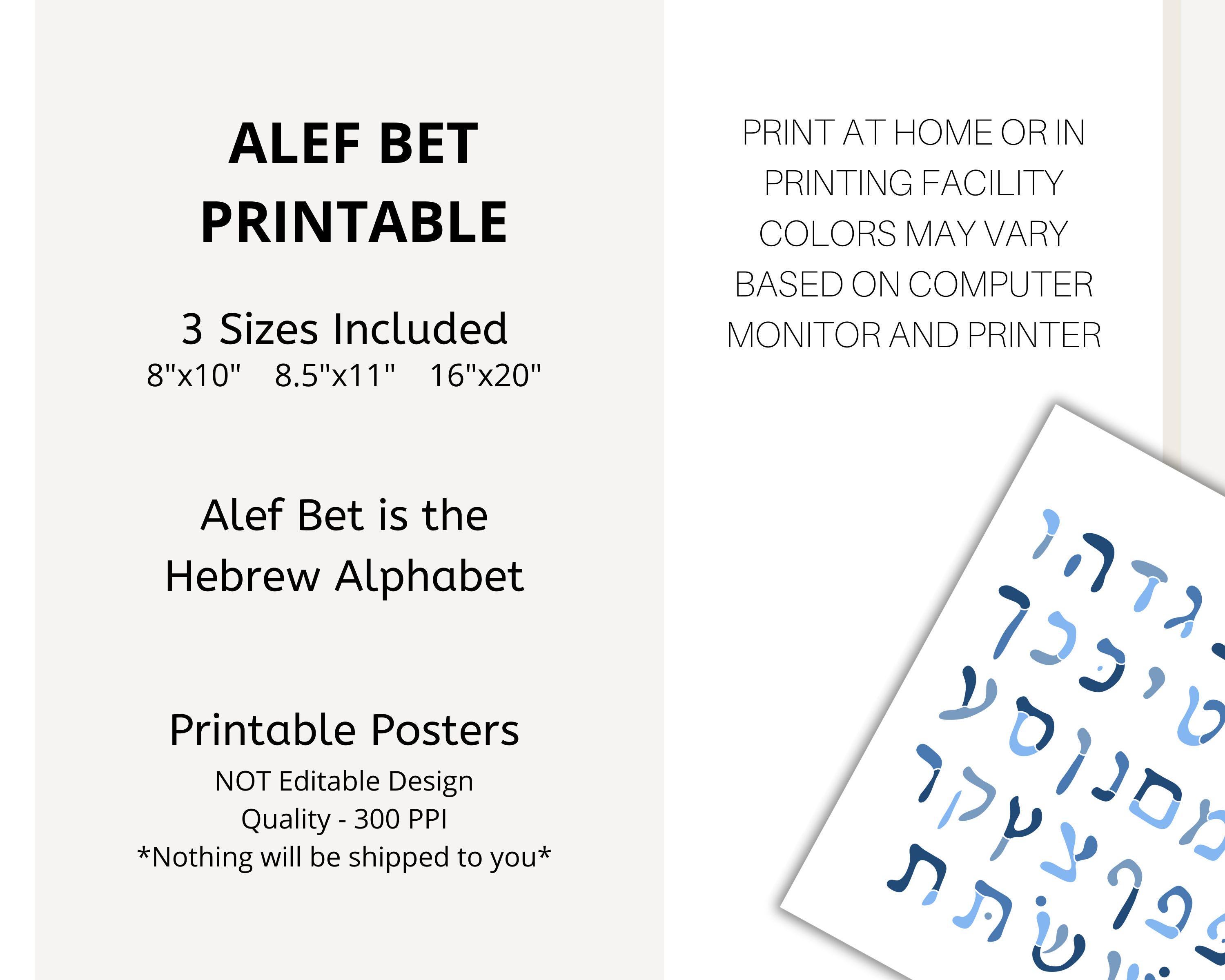 Blue Alef Bet Poster: Printable Hebrew Alphabet Chart (digital Download ...