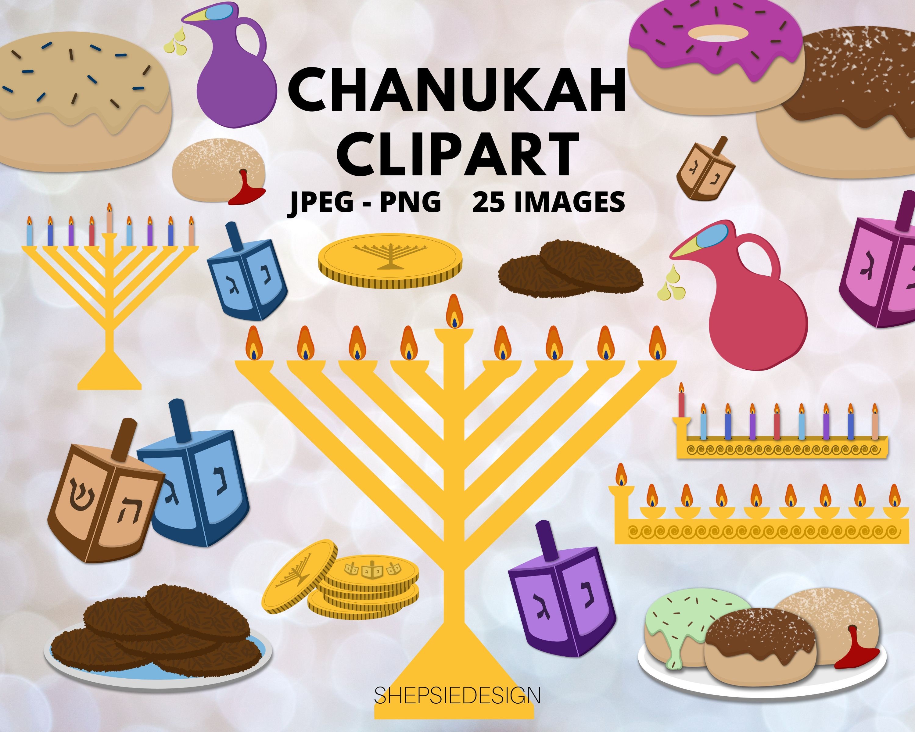 Hannukah Clip Art, Jewish Clipart, Menorah Dreidel Latkes ...