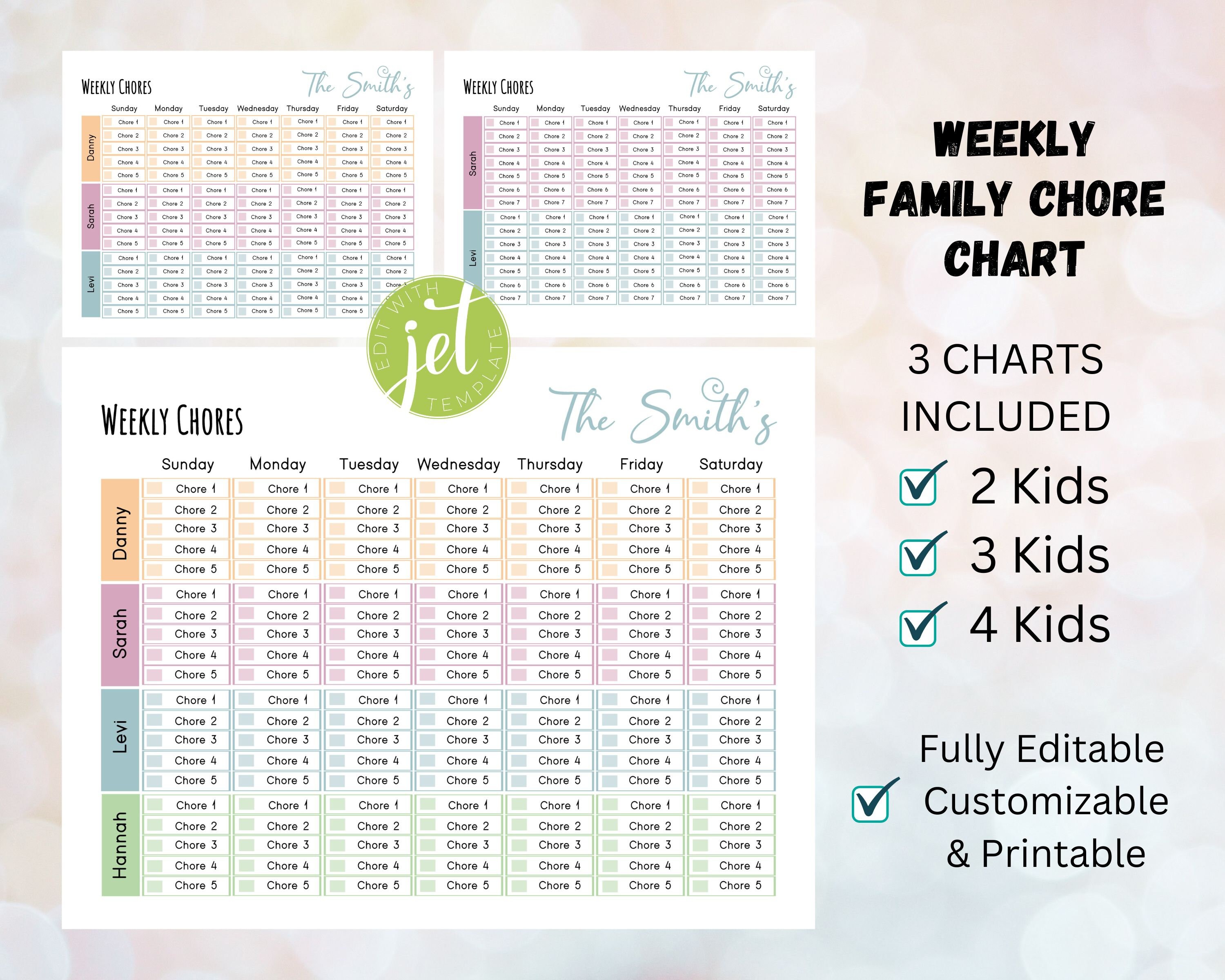 Editable Chore Chart for Family, Routine Chart for Teens, Visual ...