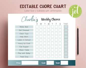 Editable chore chart for kids routine printable Behavior chart for home, potty training chart, visual schedule board, Prize Chart