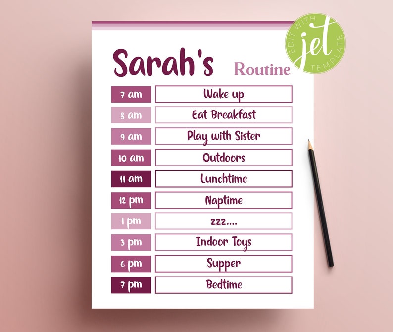 Lunchtime Routine Chart Daily Routine for Kids With Time, Editable Chore Chart Printable ...