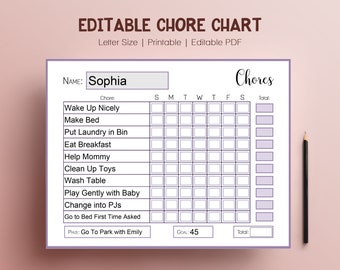 Editable Weekly Schedule for Girls, Printable Chore Chart for Girls, Sticker Chart, Daily Routine for Kids, Reward Chart, Responsibility