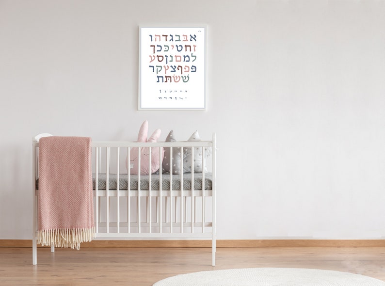Printable Alef Bet Chart, Hebrew Alphabet Poster, Hebrew Letters Baby