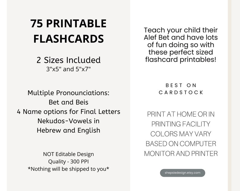 Alef Bet Flash Cards Printable, Hebrew Alphabet, Jewish Cards, Aleph ...