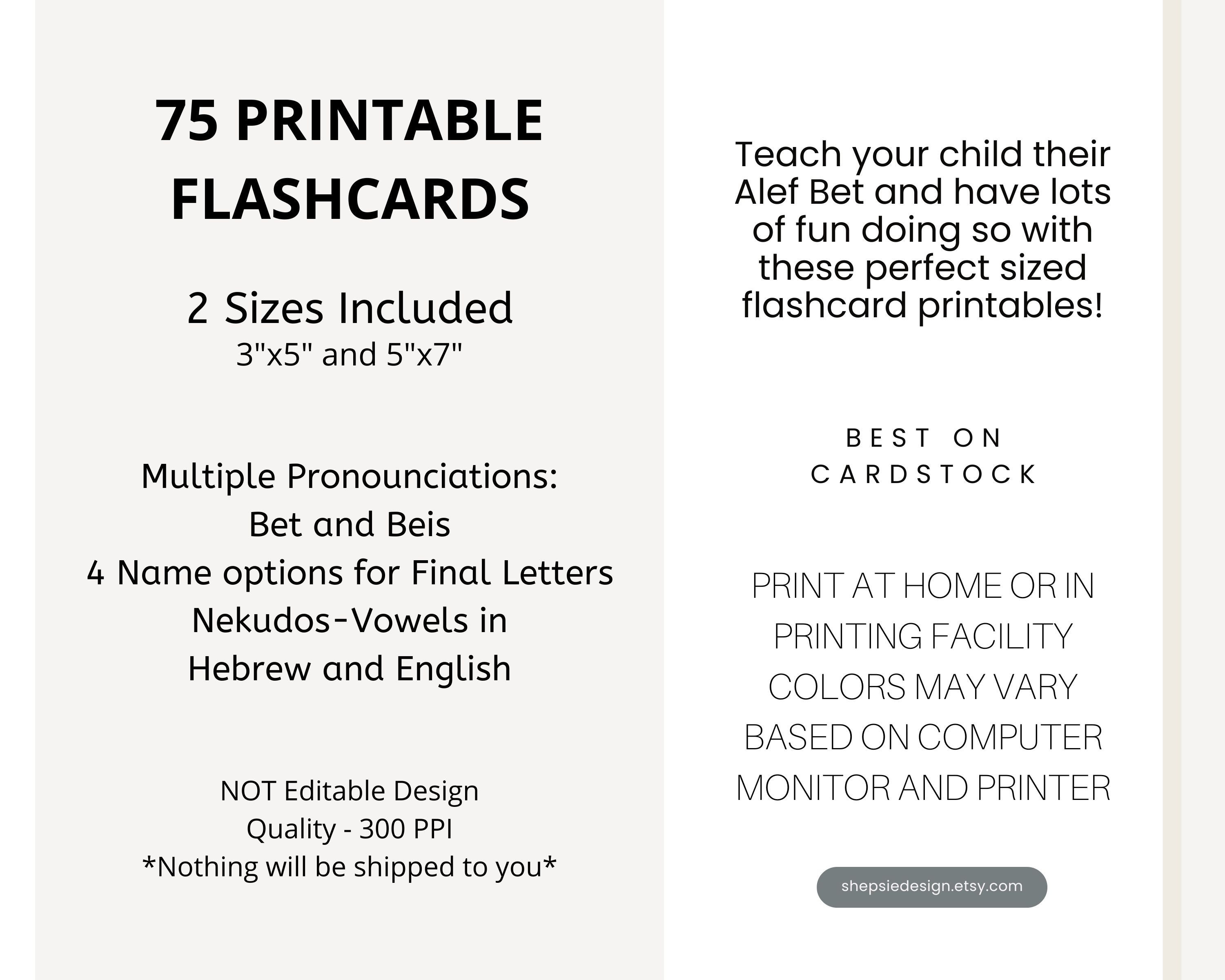 Alef Bet Flash Cards Printable, Hebrew Alphabet, Jewish Cards, Aleph ...