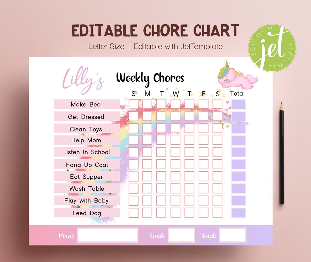 Rainbow Sticker Chart for Kids, Unicorn Reward Chart, Chore Chart for ...
