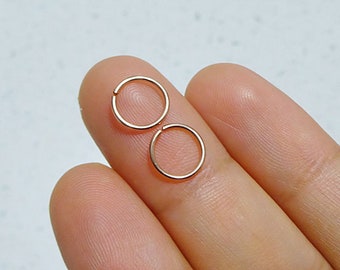 Set of 20g rose gold cartilage hoops - rose gold 22g cartilage rings - 14k rose gold filled nose rings - tragus hoops - pink gold helix hoop