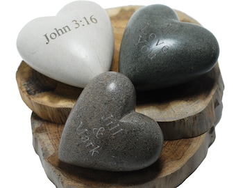 Natural Hand-carved Heart Stone Paper Weight - Wedding Favors Anniversary Bridal Shower Birthdays Gifts, Personalized Custom Engraving Rocks