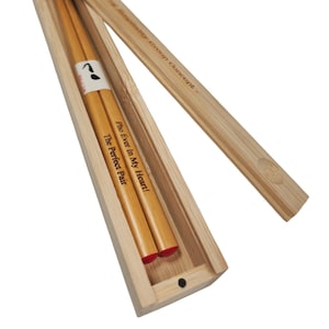 Personalized Double Red Hearts Wood Chopsticks & Optional Chopsticks Box - Custom Engraved Wedding Party Favors, Birthday, Anniversary Gifts