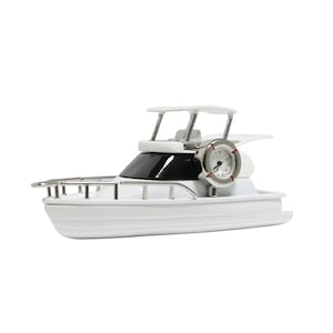 Custom White Die Cast Metal Desk Mini Clock Vacation Yacht - Personalized Engraved Gifts, Father's Day, Birthday,Friend, Office Accessories