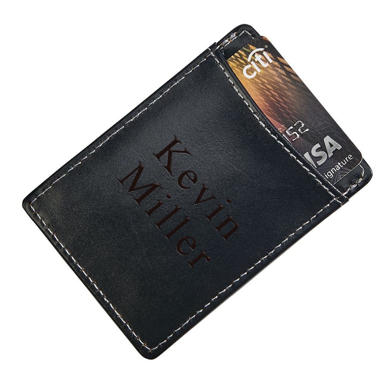 Leather Money Clip With Credit Card Holder Etsy