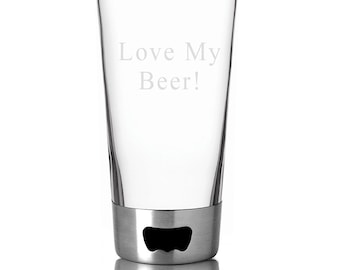 Personalized Stainless Steel Pint Glass & Bottle Opener - Custom Barware Drinking Party Glass - Bridal Party, Wedding, Bachelor, Groomsmen
