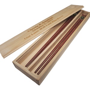 2-Sets Engraved Chinese Wood Chopsticks Pairs & Optional Double Chopsticks Box -Personalized Custom Chopsticks Pair Set Wedding Party Favors