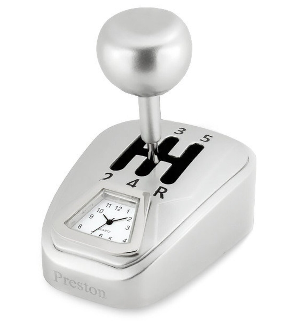 Silver Metal Movable Race Car Gear Shift Mini Desk Clock Personalized