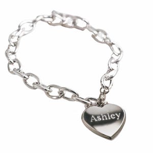 Personalized Heart Charm Bracelet- Custom Engraved Gifts, Polished Jewelry Accessory,  Keepsakes Engraving Women Anniversary Mother Birthday