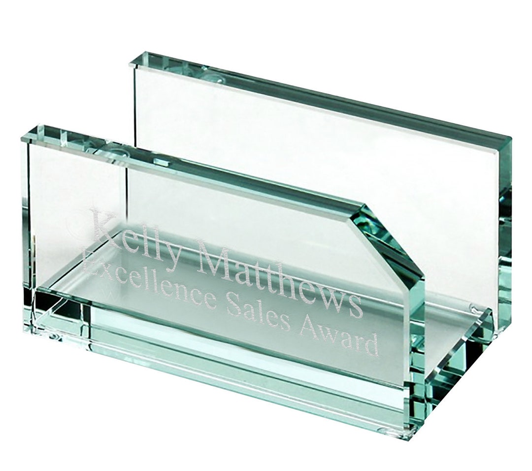 Executive Glass Business Card Holder Personalized With Name, Phrase, or