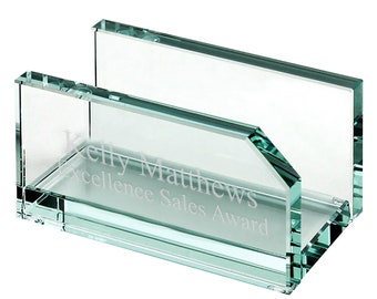 Executive Glass Business Card Holder - Personalized with Name, Phrase, or Quote. Custom engraving for Birthday, Boss, Employee ,Teacher