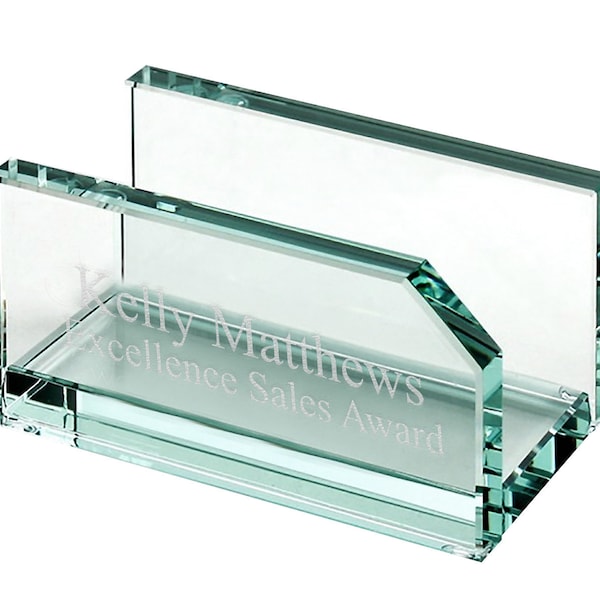 Executive Glass Business Card Holder - Personalized with Name, Phrase, or Quote. Custom engraving for Birthday, Boss, Employee ,Teacher