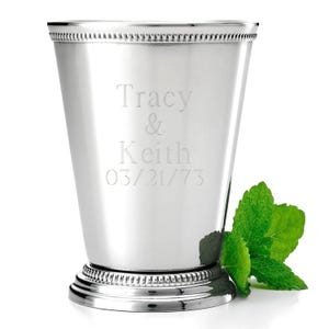 Personalized Polished Silver Stainless Steel Mint Julep Cup - Engraved Custom Engraving Party Julep Cups, Wedding Birthday Anniversary Gifts