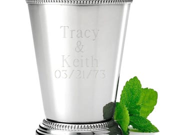 Personalized Polished Silver Stainless Steel Mint Julep Cup - Engraved Custom Engraving Party Julep Cups, Wedding Birthday Anniversary Gifts