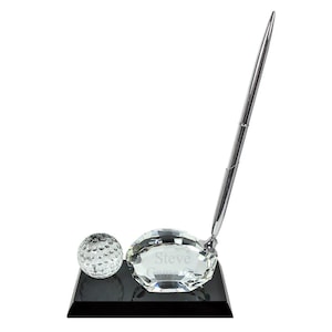 Custom Crystal Office Pen Holder Golf Club and Ball Set - Personalized Engraving Name, Quote, Desk Accessories, Teacher Gifts, Golf Player