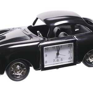 Custom Vintage Mini Black Desktop Sports Car Clock - Personalized Office Accessories for Executive, Employee, Birthday, Automobile Industry
